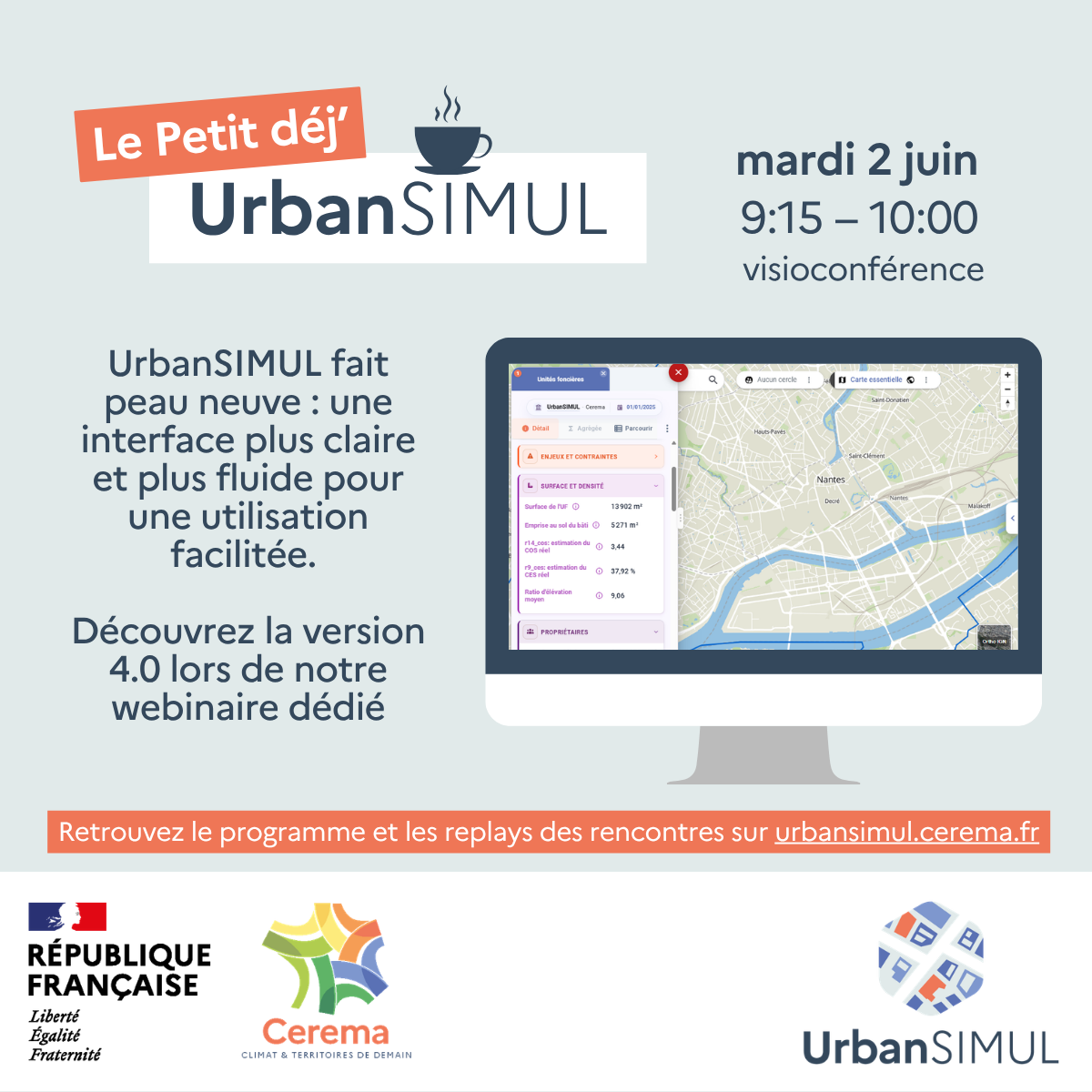 petit dej UrbanSIMUL le 2 juin, de 9h15 à 10h00